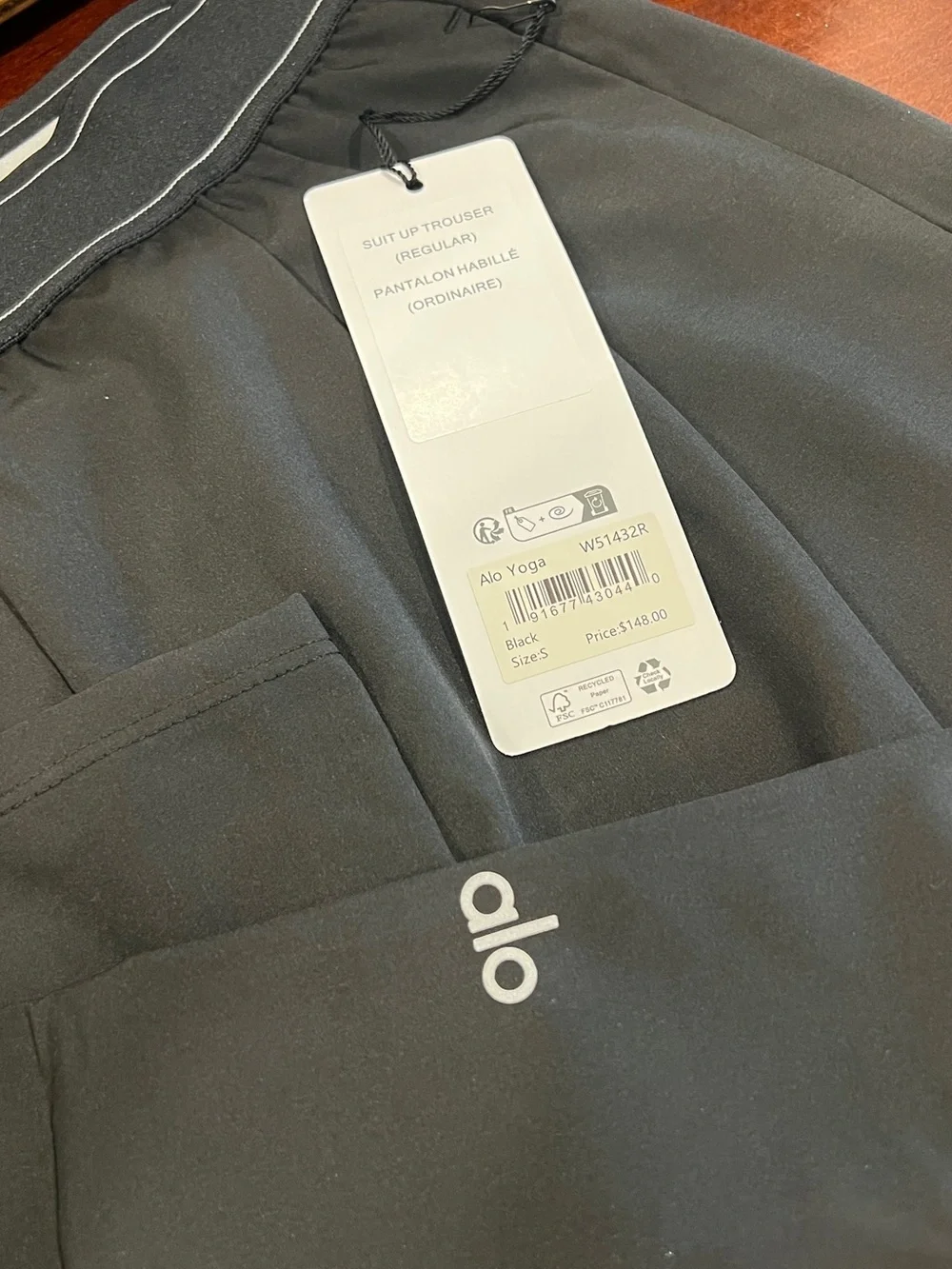 ALO Yoga Women’s Black Performance Trousers with Branded Waistband NWT